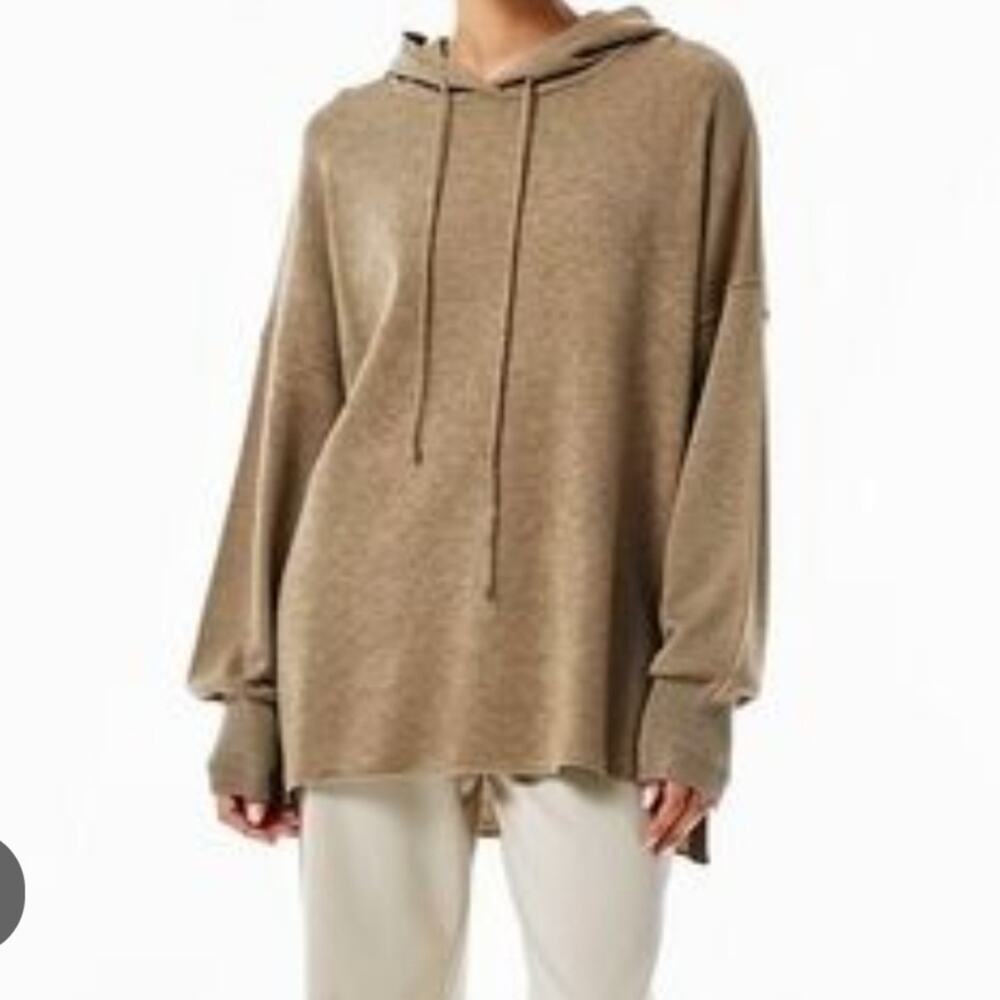 KARLIE Cashmere Blend Adjustable Hoodie Oversize Tan Knit Sweater S MSRP$119